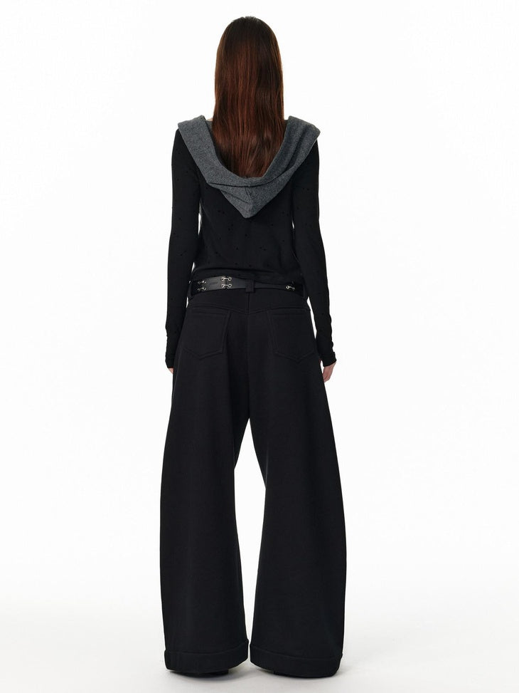 ALINNVSTUDIO Plaid Low Rise Loose American Style Zipper Front Women Wide Leg Pants
