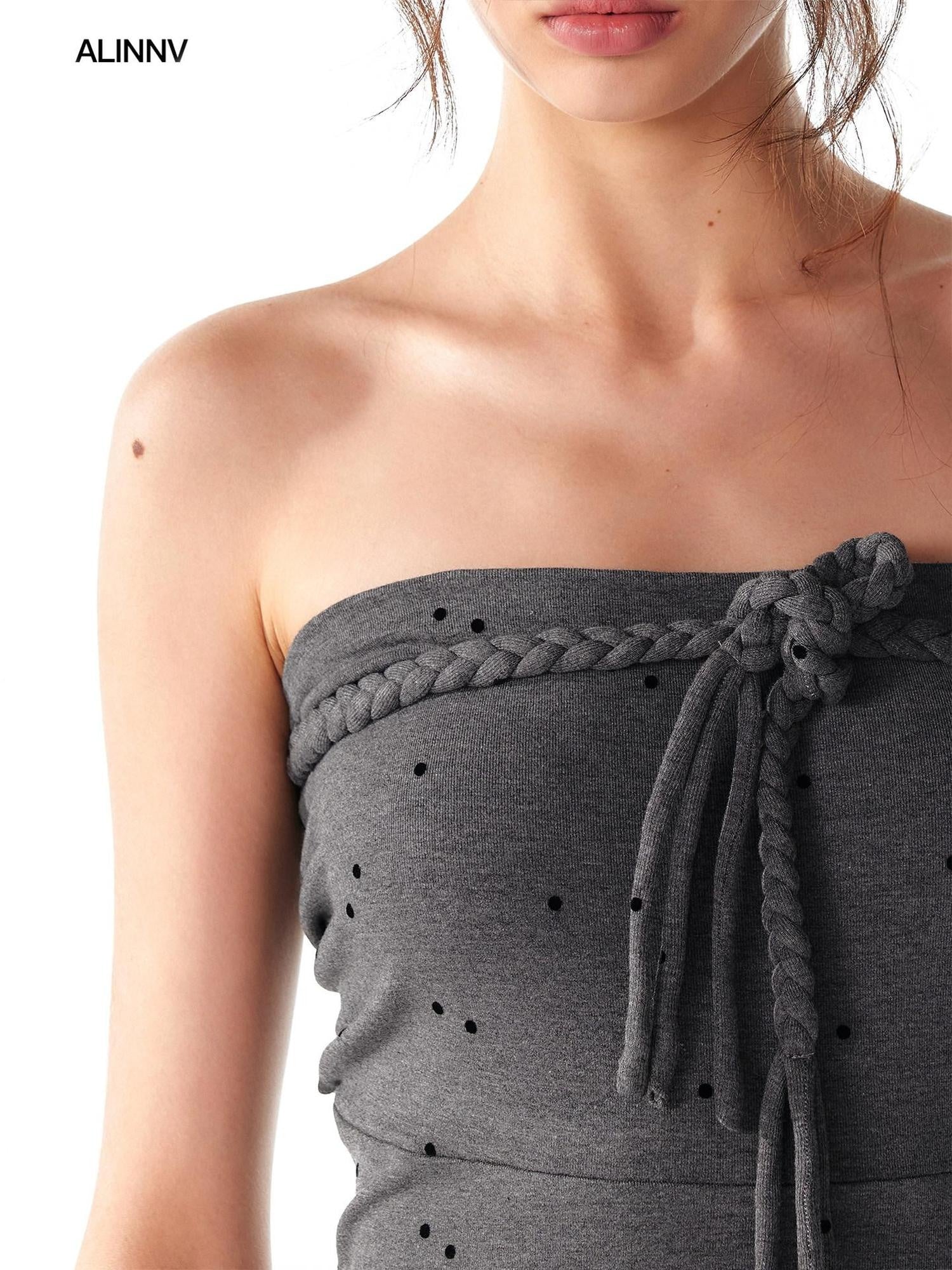 ALINNVSTUDIO Elegant Halter Neck Cinched Waist Modal Sleeveless Solid Black Grey Maxi Dresses