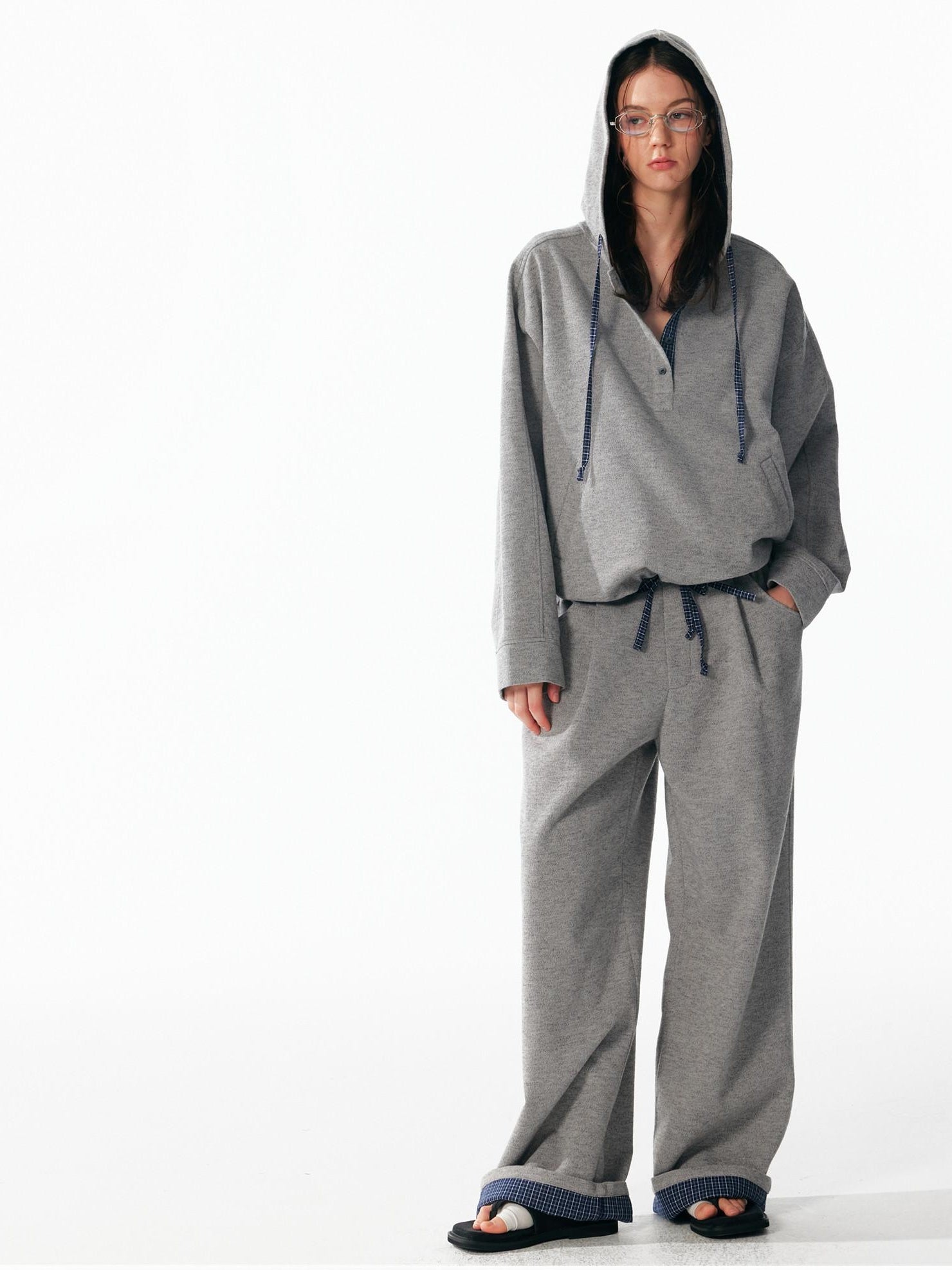 ALINNVSTUDIO Soft Brushed Relaxed Fit Grey Hoodie Jogger Casual Athleisure Top & Pants Sets