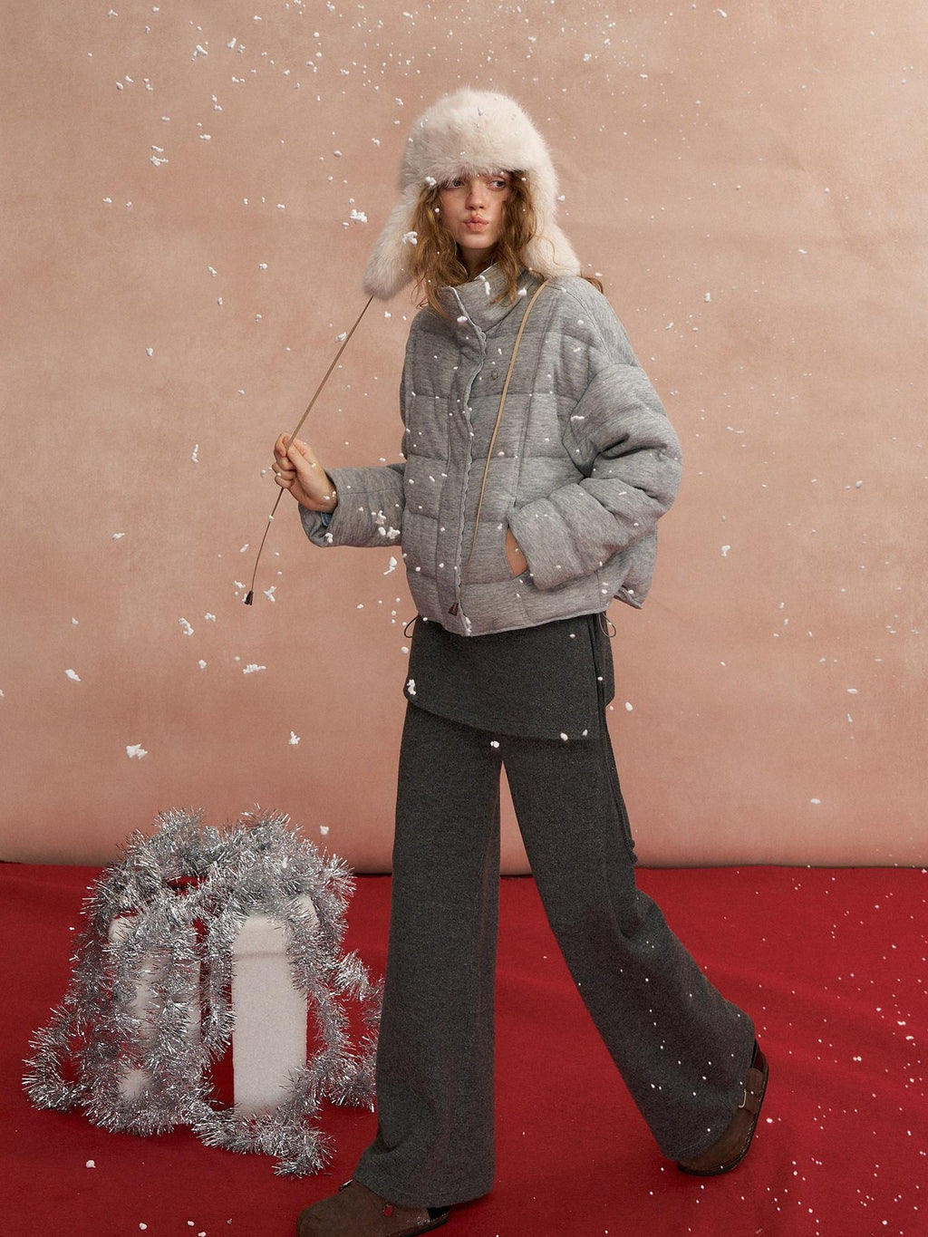 SOMESOWE Warm 90 Percent Duck Down Patchwork Plaid Lapel Zip Women Grey Down Jackets
