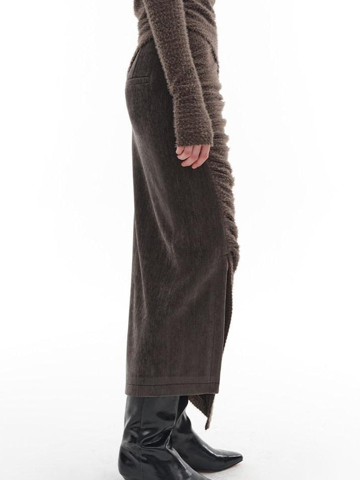 someonesometimes Slim Knit Minimal Casual Crewneck Long Sleeve Women Gray Top & Skirt Sets