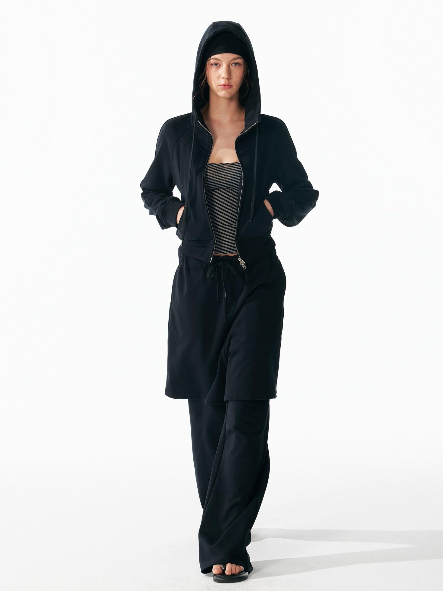 ALINNVSTUDIO Cozy Drawstring Layered Faux Two Piece Relaxed Low Rise Teen Casual Sweatpants