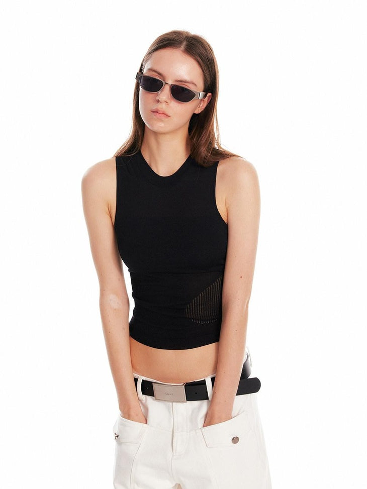 ALINNVSTUDIO Asymmetric Slim Commuter Office Solid Color Sleeveless Pink Black Tank Tops