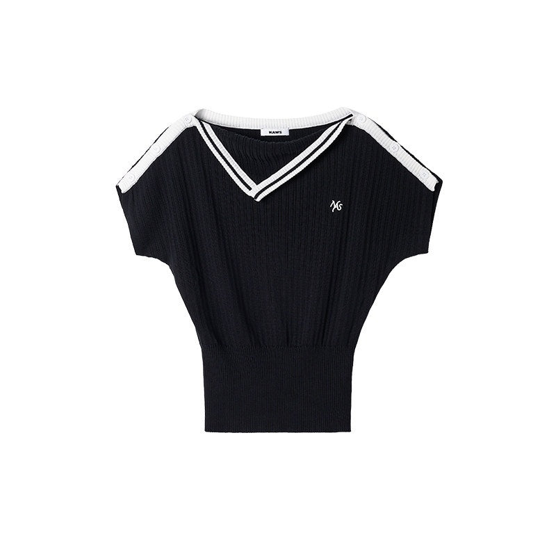 NAWSNOTAWEAR_Lyocell_Colorblock_Collegiate_Women_Black_Short_Sleeve_T-Shirts_MISSTT