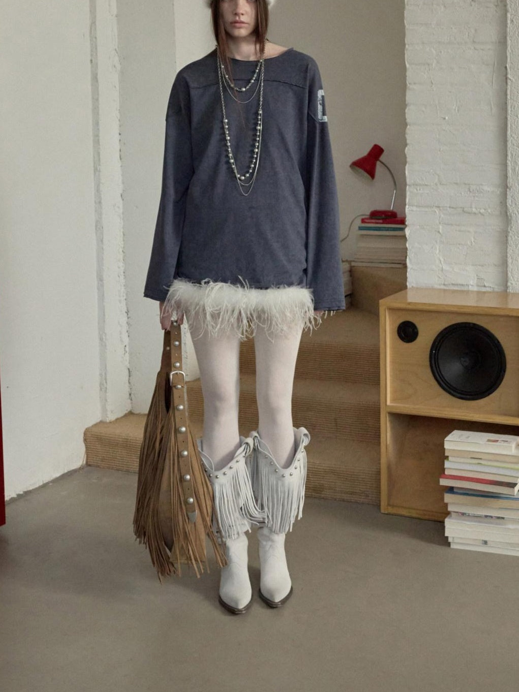 1JINN STUDIO Cotton Blend Printed American Relaxed Long Sleeve Mud Dyed Oversized T-Shirts