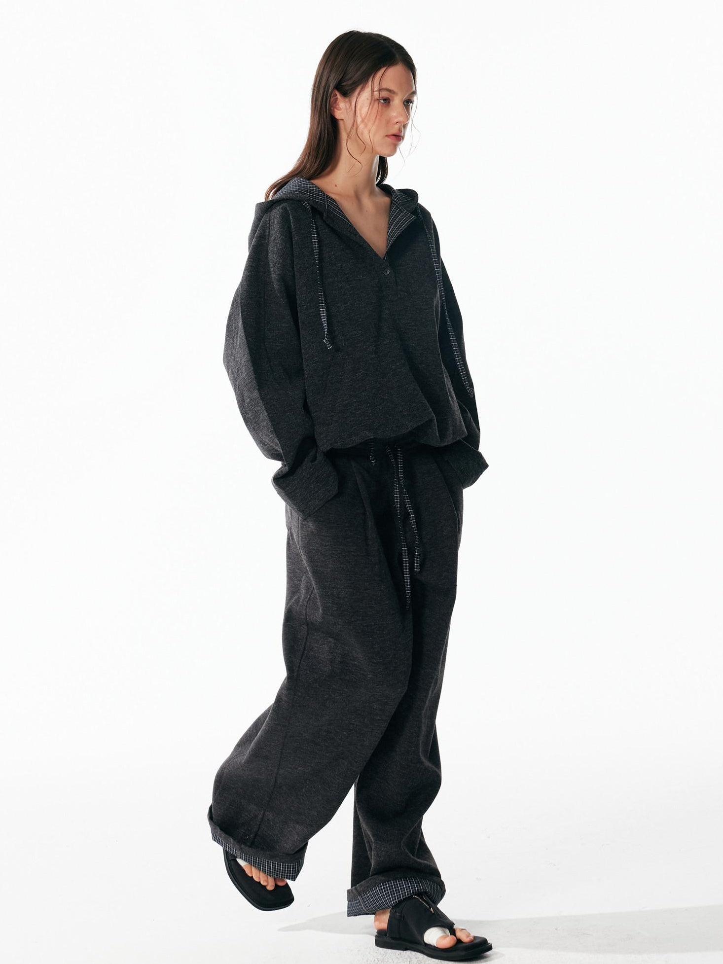 ALINNVSTUDIO Soft Brushed Relaxed Fit Grey Hoodie Jogger Casual Athleisure Top & Pants Sets