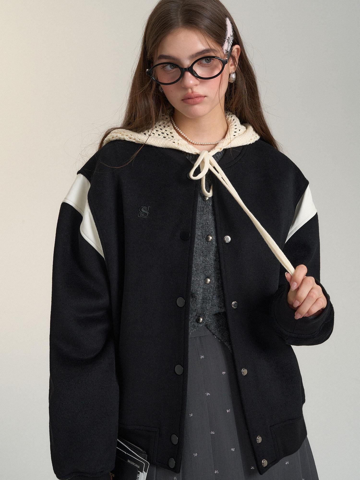 SOMESOWE Smart Commuter Relaxed Turn Down Collar Button Solid Black Gray Bomber Jackets