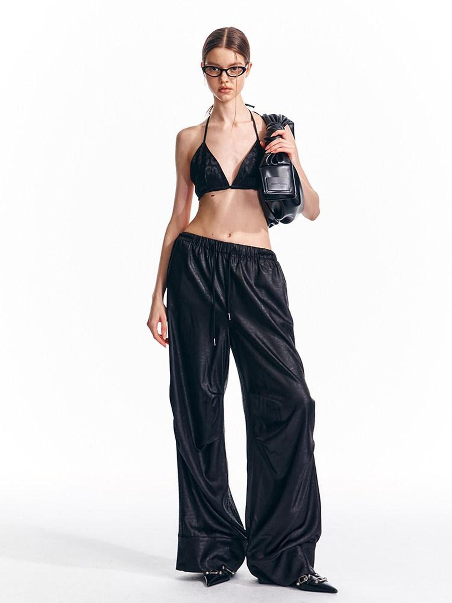 ALINNVSTUDIO Minimalist Original Straight Silhouette Natural Waist Black White Wide Leg Pants
