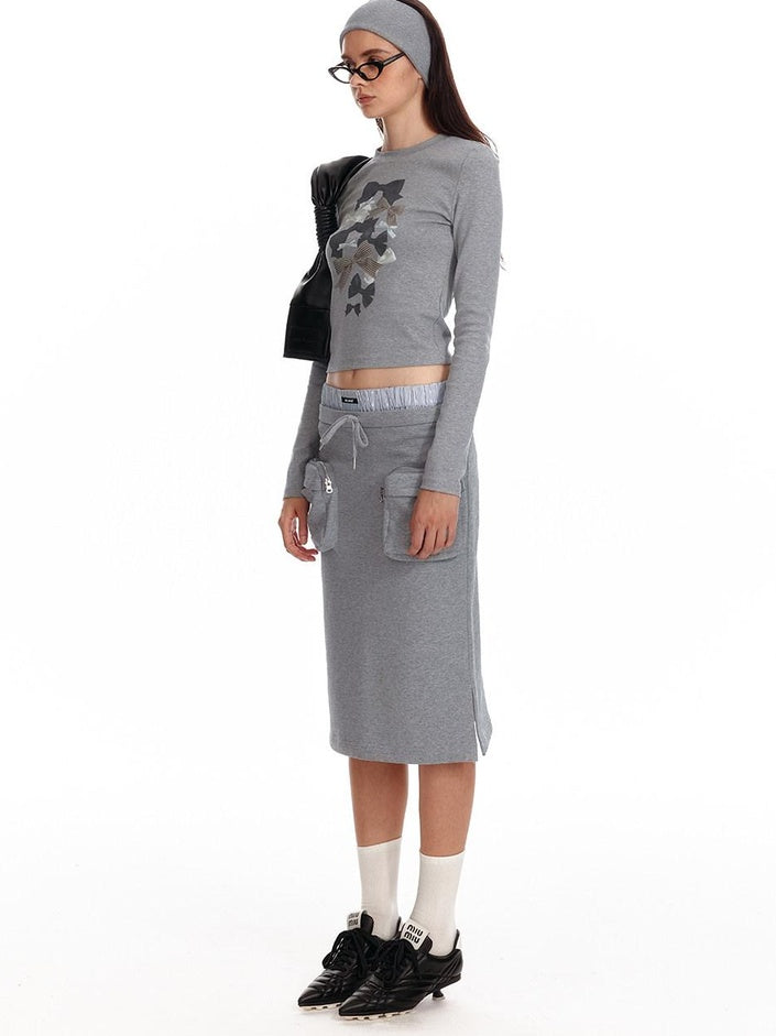 ALINNVSTUDIO Soft Cotton Printed Cropped Slim Fit Crew Neck Women Casual Long Sleeve T-Shirts