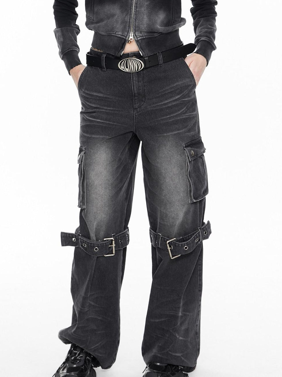 ALINNVSTUDIO Comfort Low Rise Grey Stretch Cotton Denim Classic Straight Leg Jeans