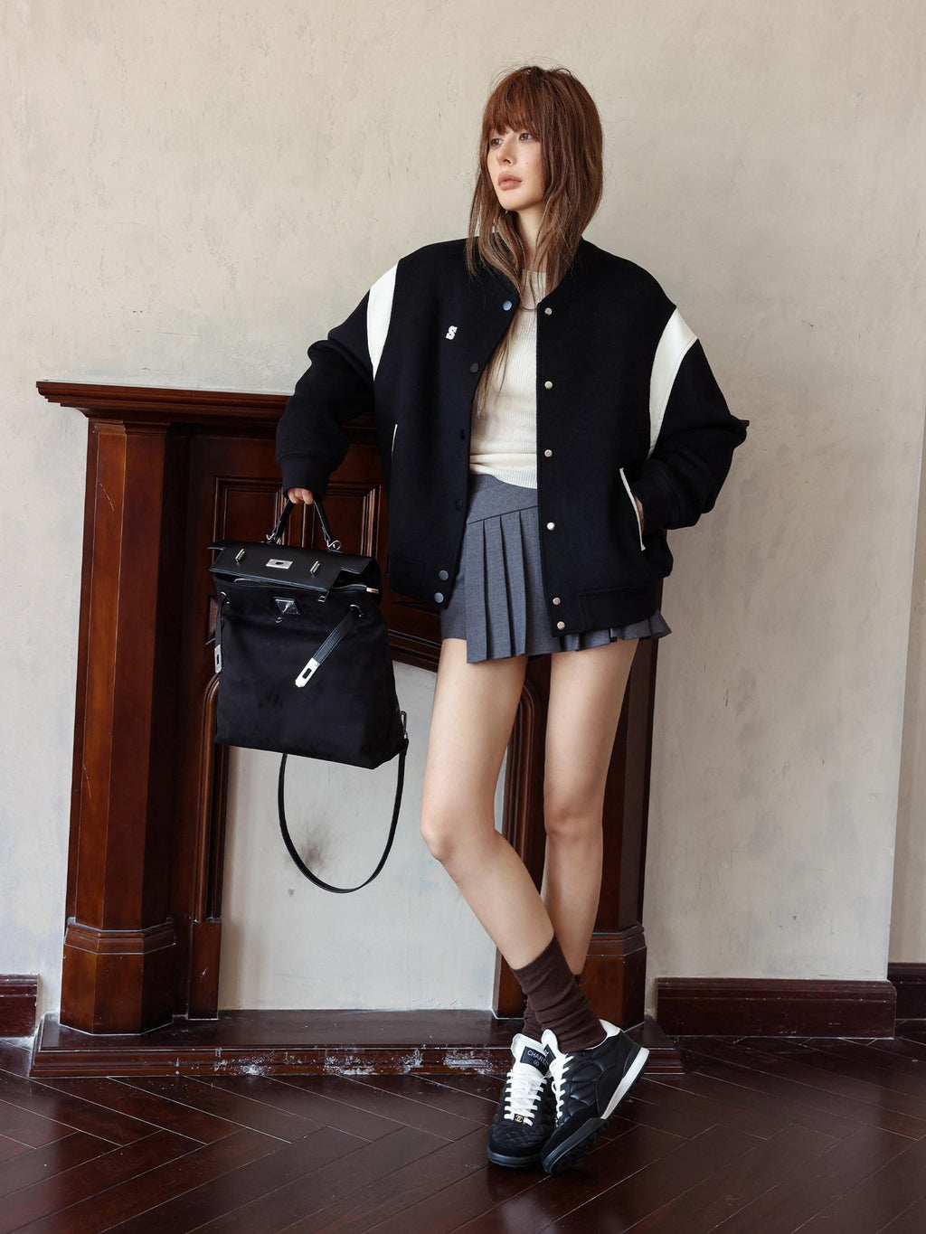 SOMESOWE Smart Commuter Relaxed Turn Down Collar Button Solid Black Gray Bomber Jackets