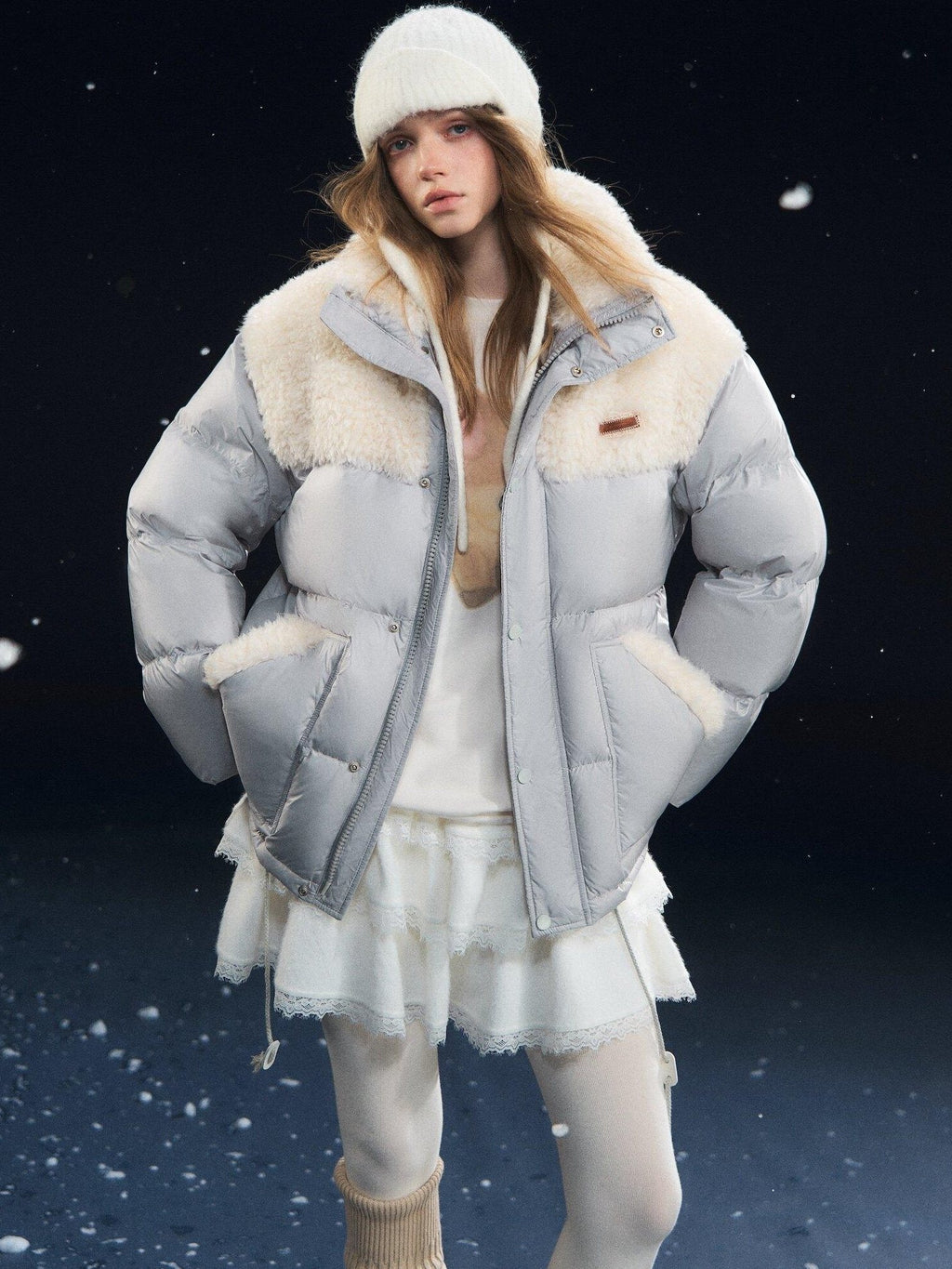 SOMESOWE Cozy 90 Percent Duck Down Patchwork Casual Regular Fit Women Gray Down Jackets