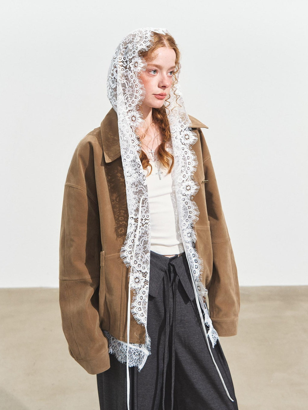 SOMESOWE Shape Retaining Sexy Lace Hooded Loose Polo Collar Women White Button Blouses