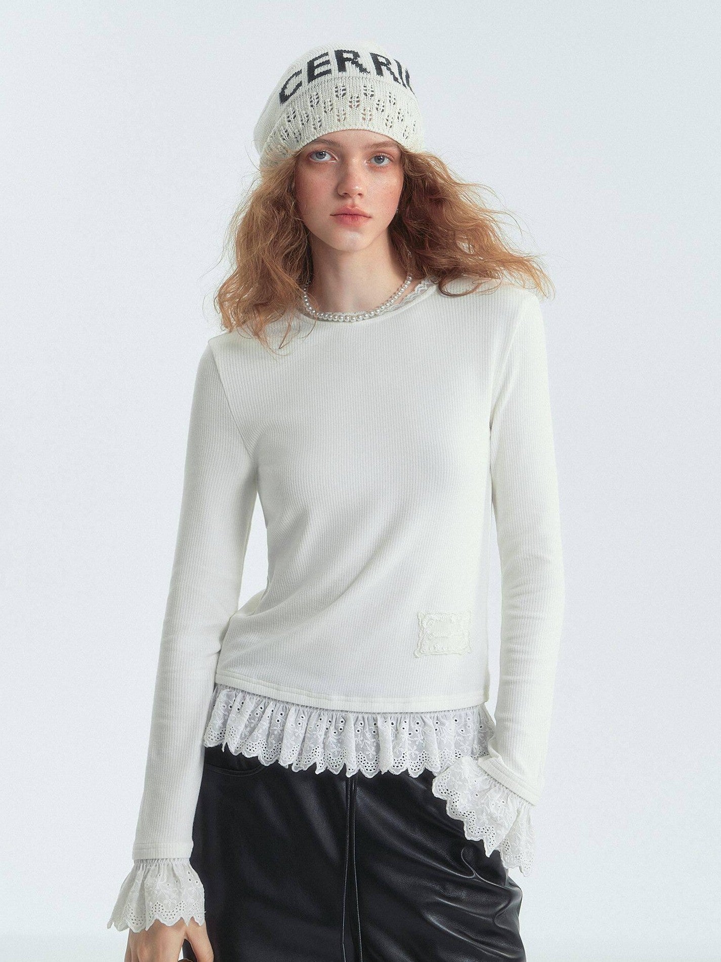 SOMESOWE Essential Straight Fit Crew Neck Office White And Gray Long Sleeve T-Shirts