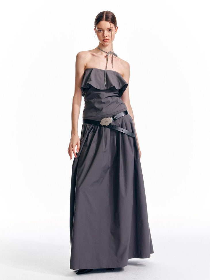 ALINNVSTUDIO Sexy Bandeau Cinched Waist Sleek Black And Grey Women Party Maxi Dresses
