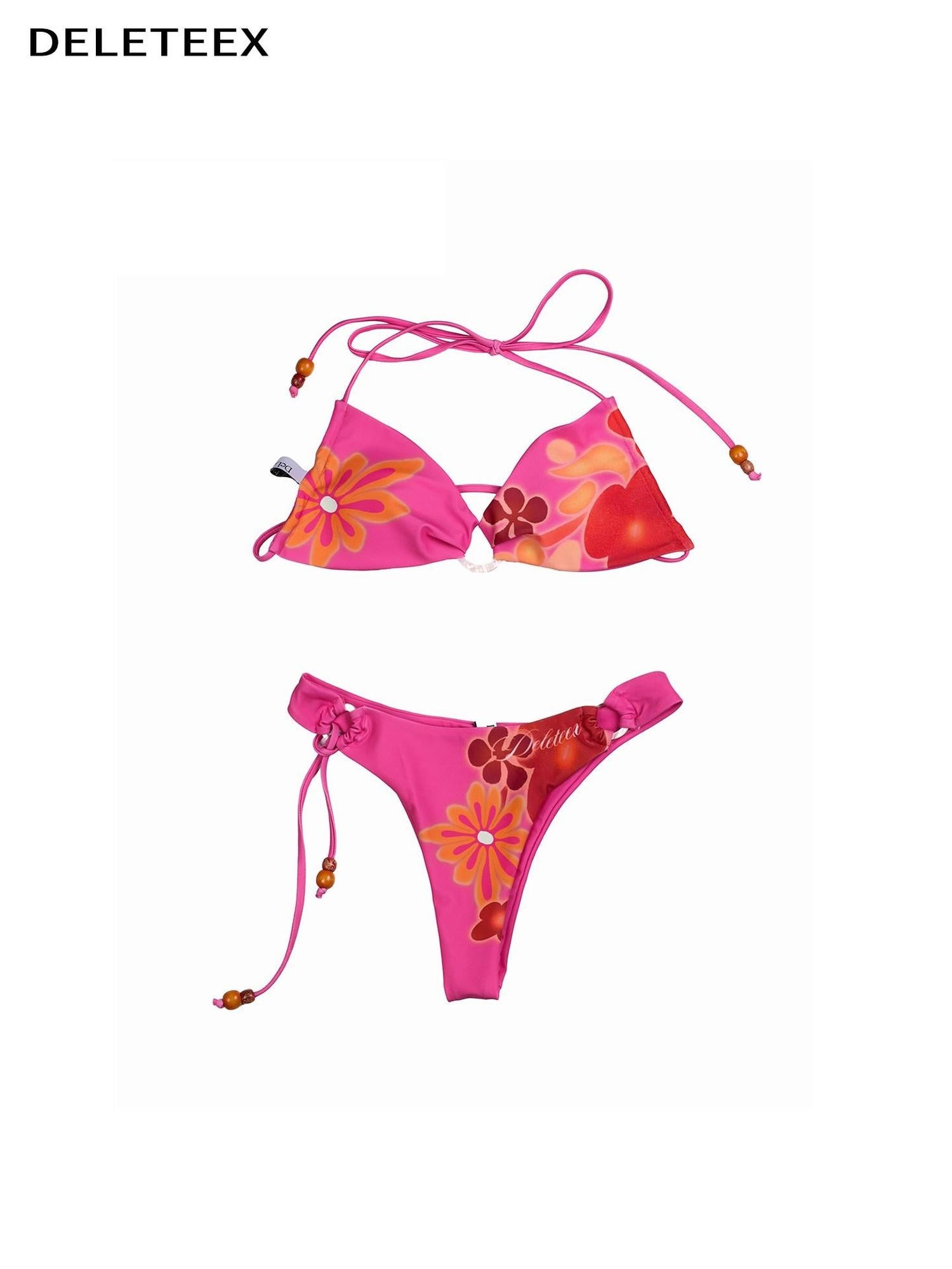 DeleteEx Vibrant Fuchsia Purple Printed Sexy Beach Classic Swimwear Bikinis Bikini Sets