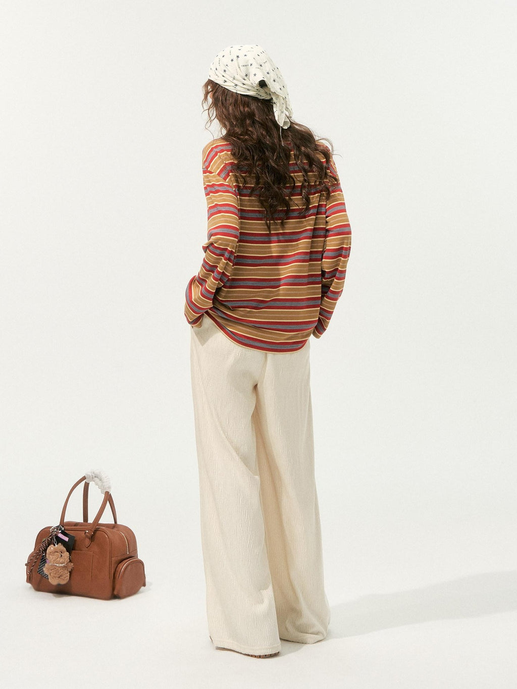 SOMESOWE Creative Embroidered Print Loose Crewneck Women Striped Long Sleeve T-Shirts