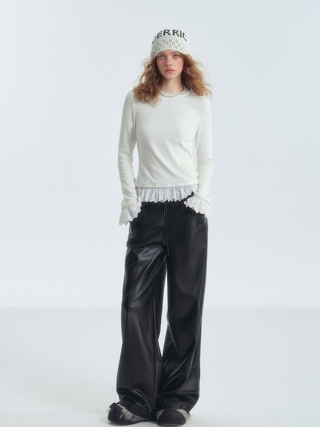 SOMESOWE Essential Straight Fit Crew Neck Office White And Gray Long Sleeve T-Shirts