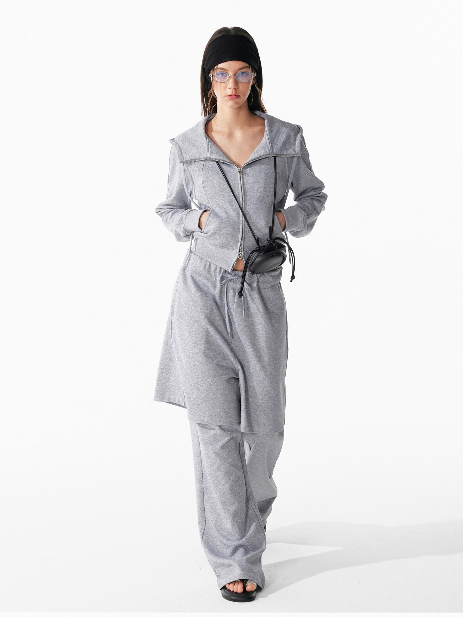ALINNVSTUDIO Cozy Drawstring Layered Faux Two Piece Relaxed Low Rise Teen Casual Sweatpants
