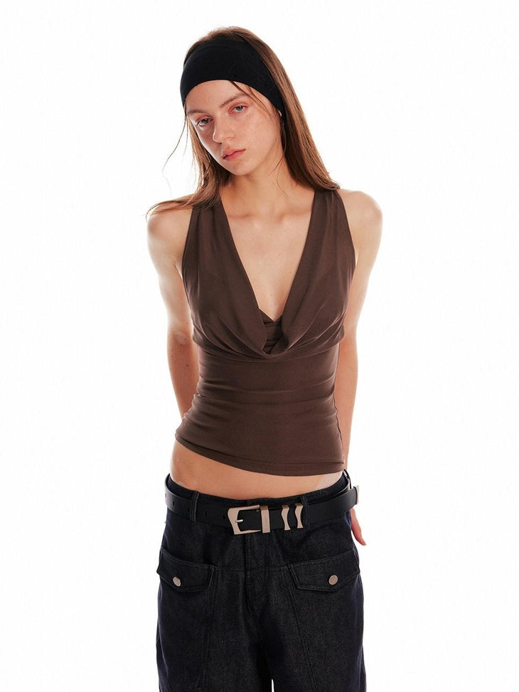 ALINNVSTUDIO Asymmetric Slim Fit Original Design Short Casual Solid Camis Tank Tops