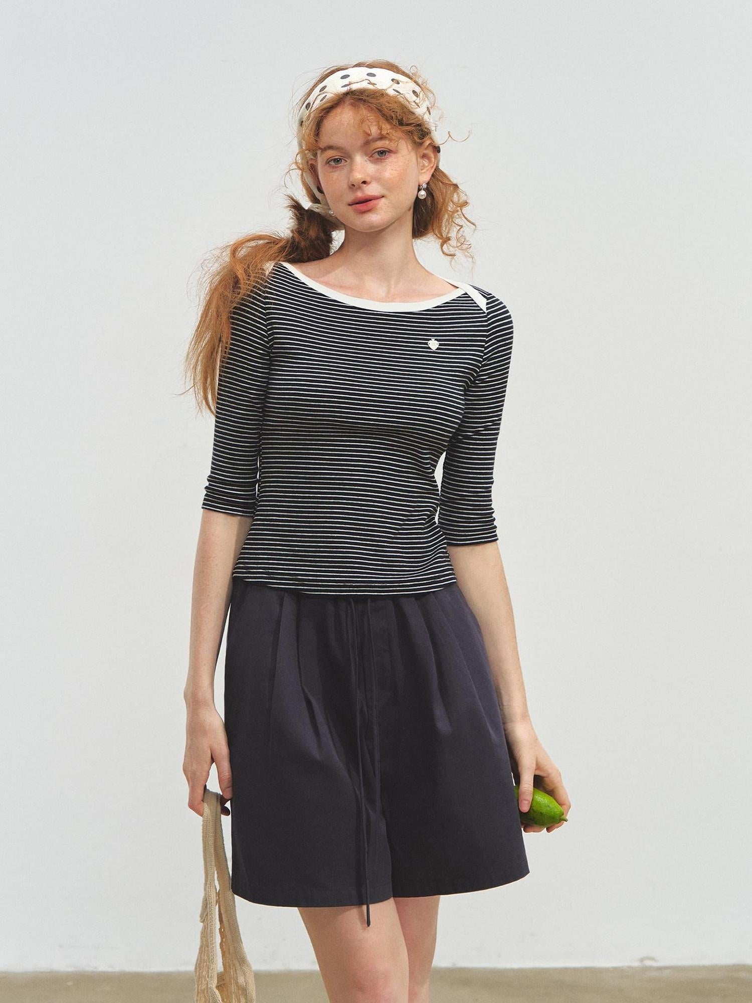 SOMESOWE Cotton Stretch Loose Crewneck Colorblock Blue Black Long Sleeve T-Shirts