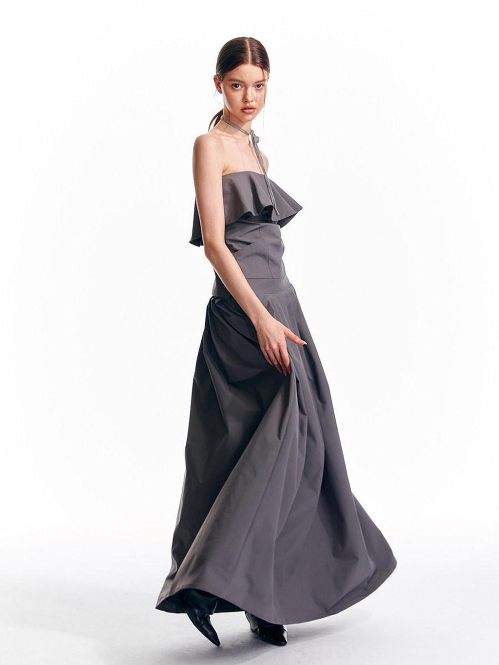 ALINNVSTUDIO Sexy Bandeau Cinched Waist Sleek Black And Grey Women Party Maxi Dresses