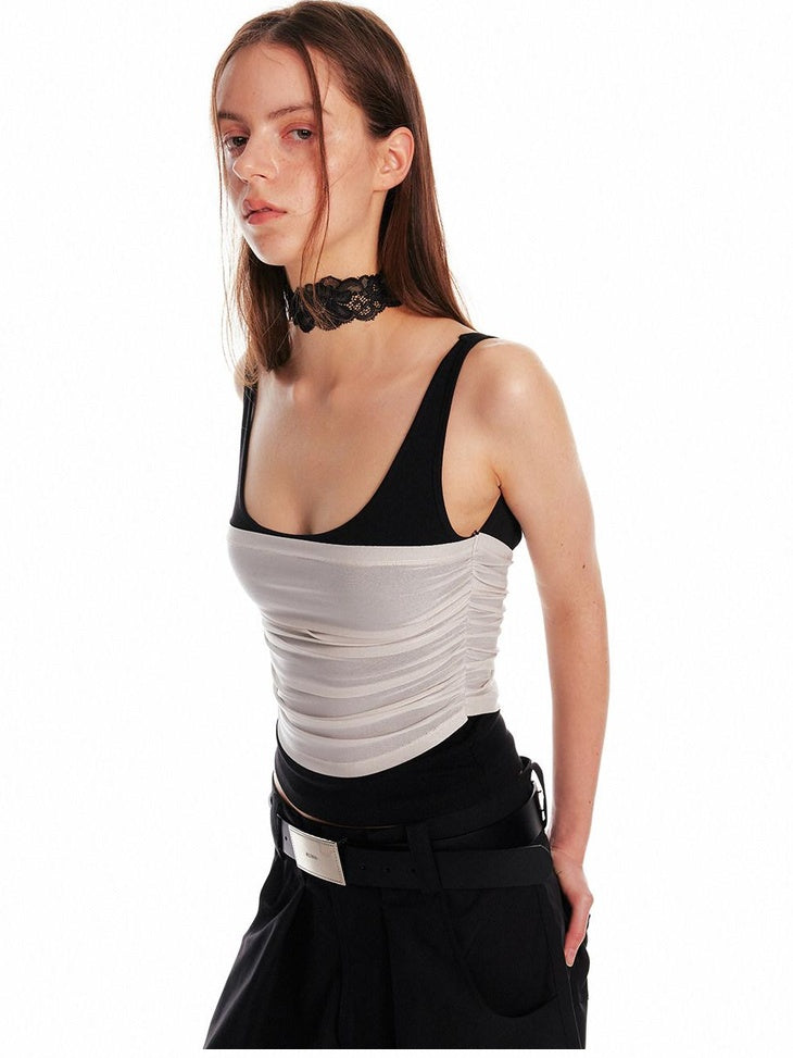 ALINNVSTUDIO Patchwork Original Design Slim Fit Cropped Pullover Women Solid Tank Tops