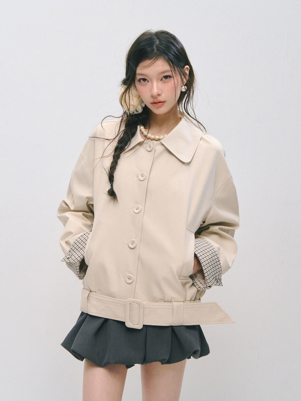 SOMESOWE Cotton Lyocell Blend Casual Relaxed Fit Women Button Ivory Trench Coats