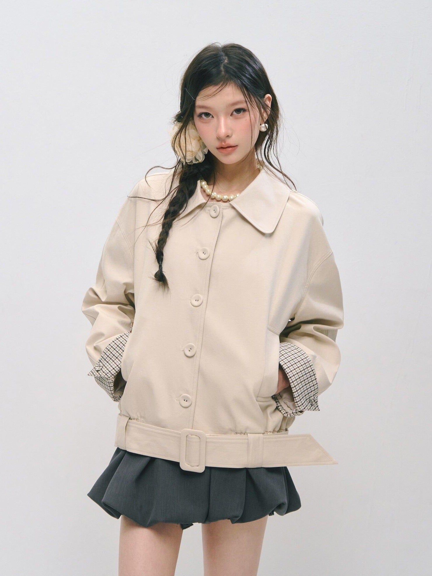 SOMESOWE Cotton Lyocell Blend Casual Relaxed Fit Women Button Ivory Trench Coats