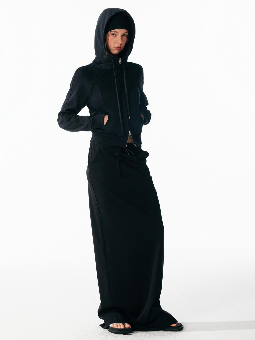ALINNVSTUDIO Vintage Asymmetric Off Shoulder Loose Cotton Women Black Top & Skirt Sets