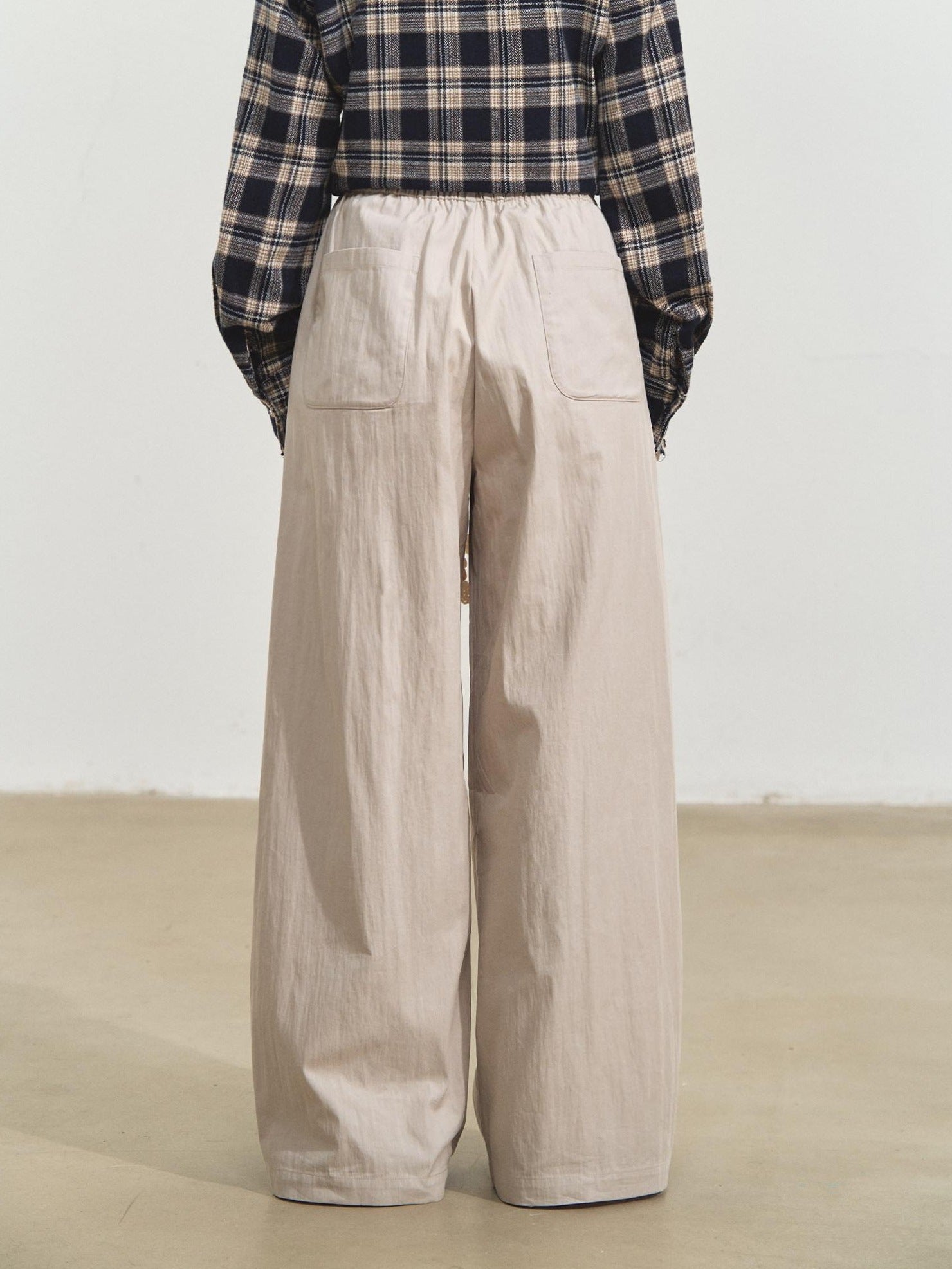 SOMESOWE Original Plaid Pocket Button Natural Waist Cotton Blend Women Wide Leg Pants