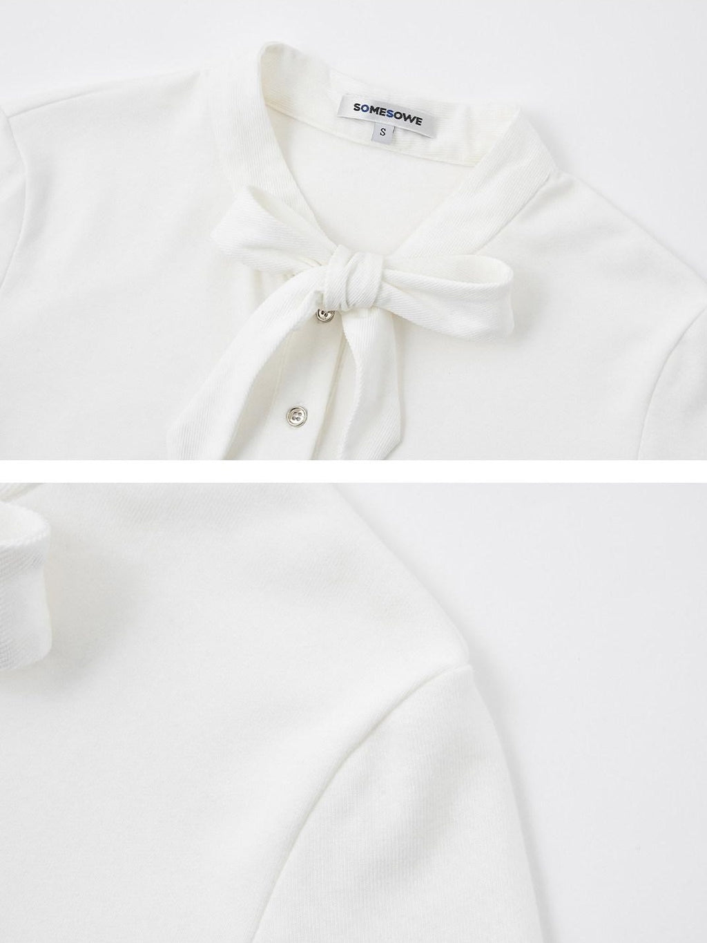 SOMESOWE Casual Bow Loose Fit Pleated Cotton Plaid Round Neck Women Long Sleeve T-Shirts