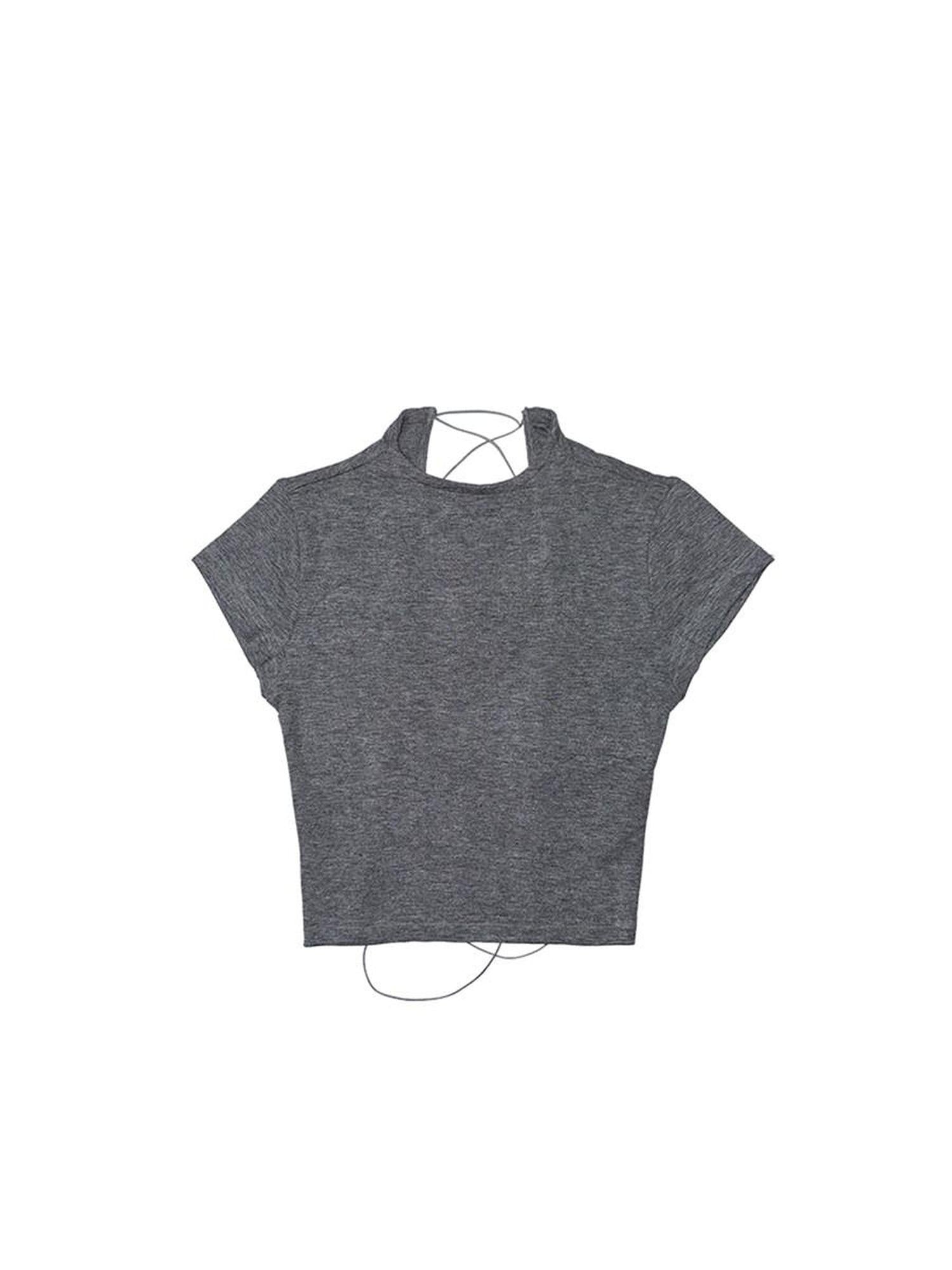 DeleteEx Stretch Slim Fit Edgy Round Neck Short Sleeve Casual T Shirt Basic Crop Tops