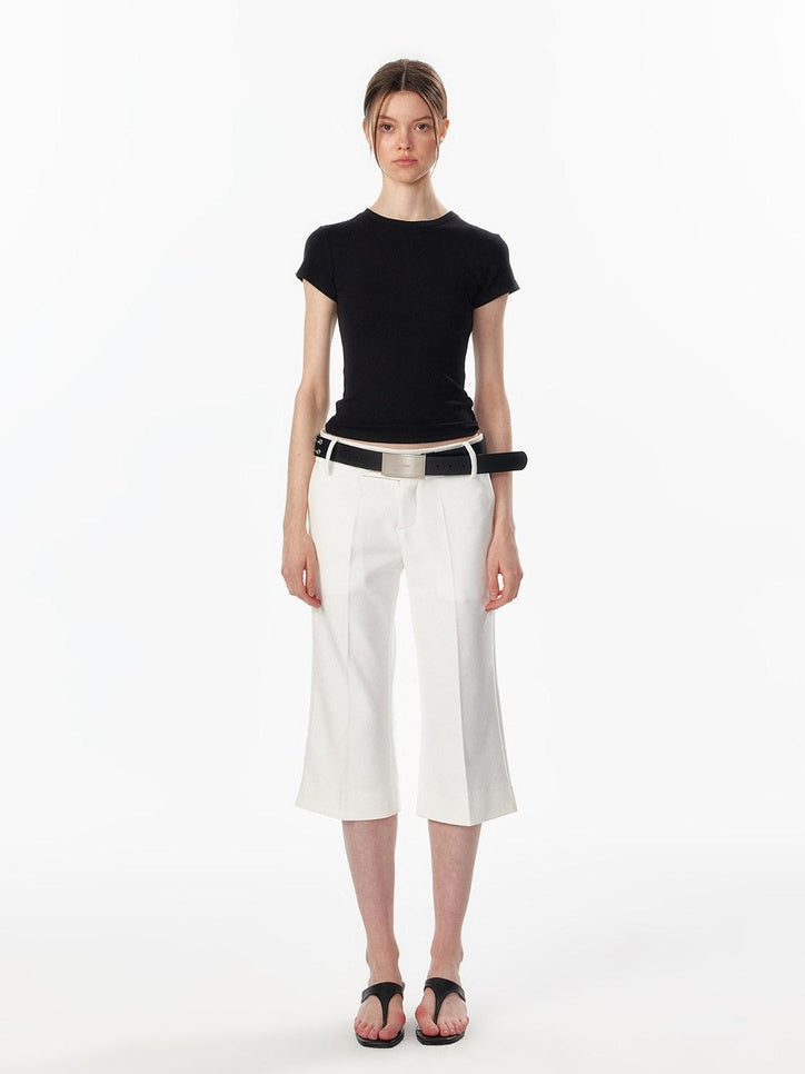 ALINNVSTUDIO Light Cleanfit Slim Crew Neck Short Sleeve Womens Cropped Tee Basic Crop Tops