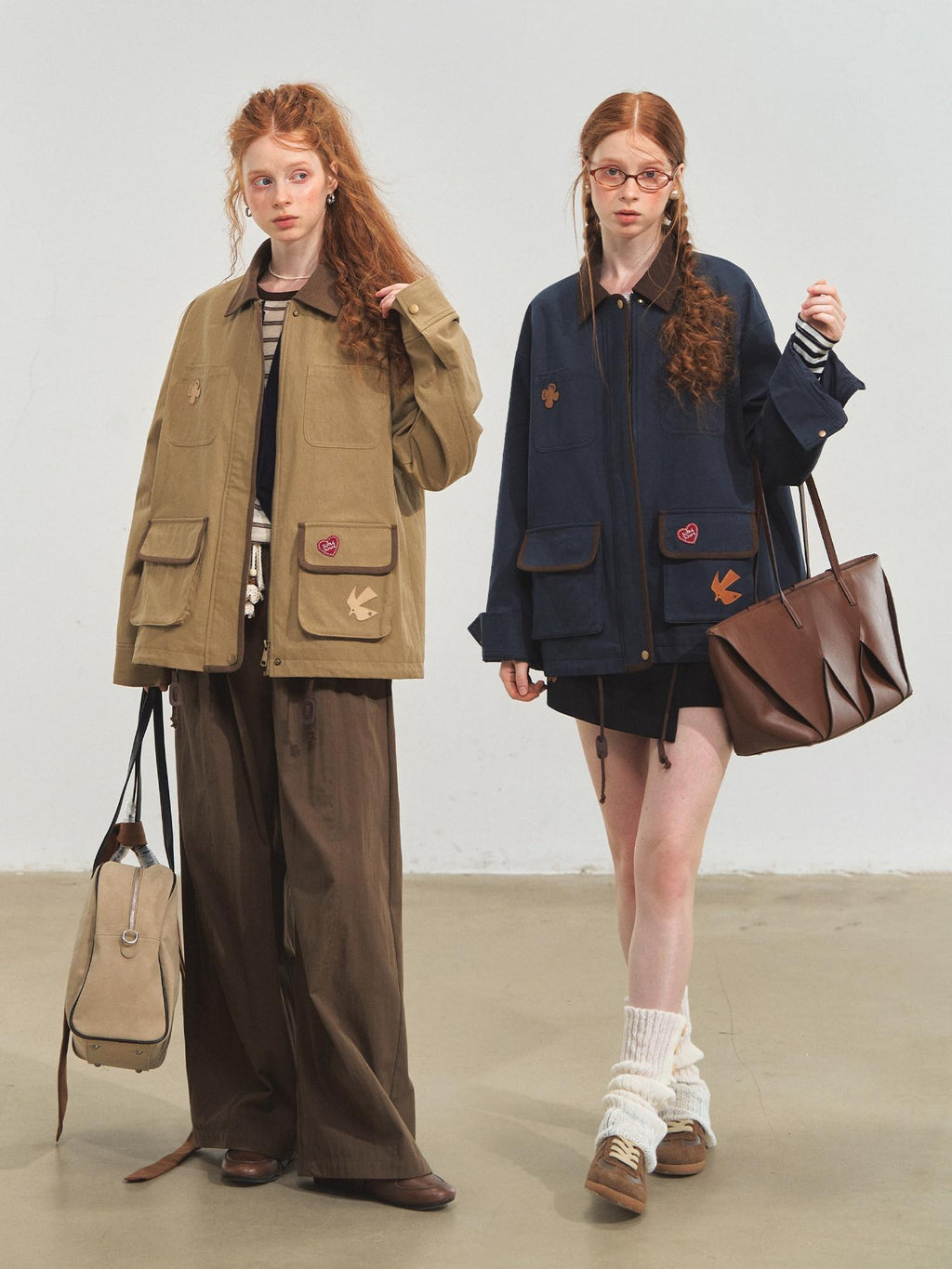 SOMESOWE Everyday Casual Loose Fit Flap Pocket Zip Front Women Khaki Navy Bomber Jackets
