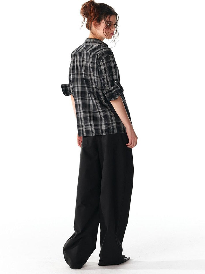 ALINNVSTUDIO Soft Lyocell Cupro Blend Oversized V-neck Button Front Plaid Casual Shirts