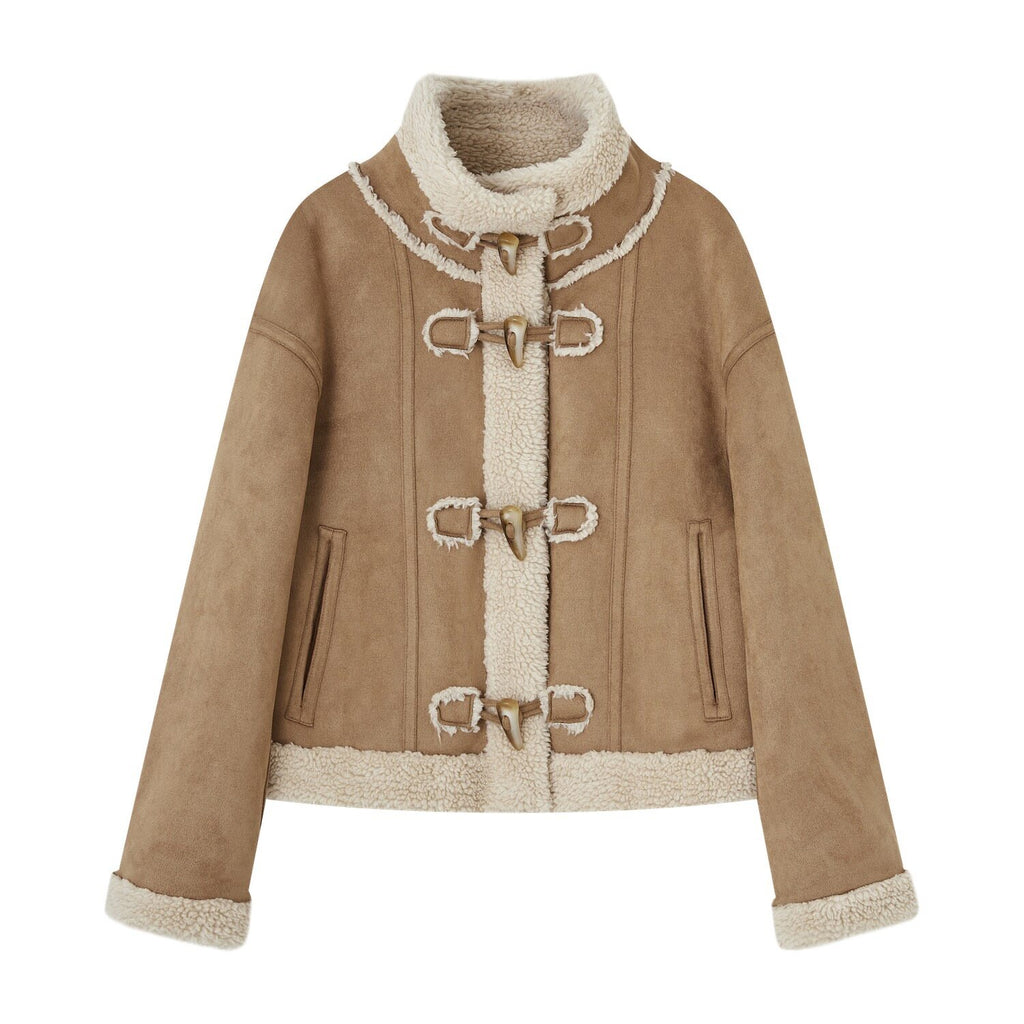 SOMESOWE_Cozy_Faux_Sherpa_Geometric_Oversized_Stand_Collar_Womens_Brown_Zipper_Short_Coat_MISSTT