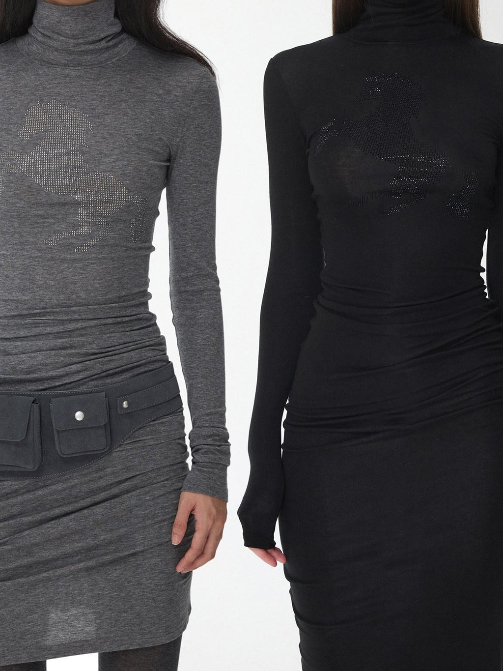1JINN STUDIO Lyocell Wool Blend Turtleneck Long Sleeve Slim Fit Casual Women Mini Dresses