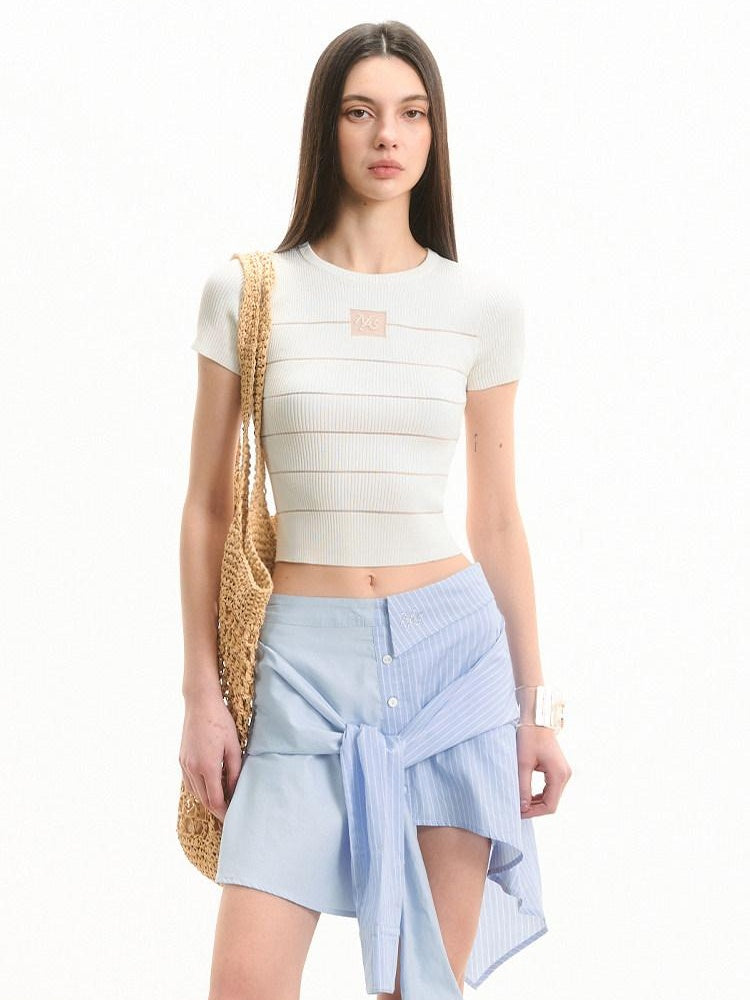 NAWSNOTAWEAR Thin Knit Slim Fit Solid Polo Collar Casual Women Pastel Shades Basic Crop Tops