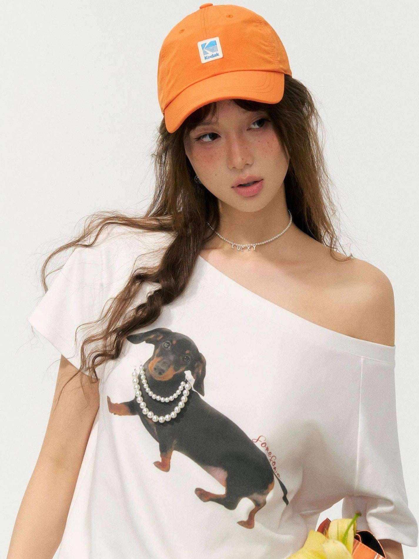 SOMESOWE Stretch Cotton Oversized Asymmetric Neck Animal Embroidered Short Sleeve T-Shirts