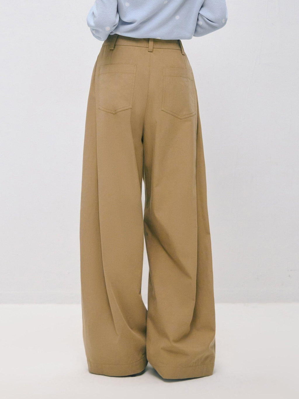 SOMESOWE Drawstring Pocket Relaxed Natural Waist Women Solid Khaki Grey Wide Leg Pants