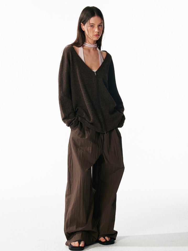 ALINNVSTUDIO Non Deforming Vintage Zip Regular Fit Long Sleeve Women Knit Black Cardigans