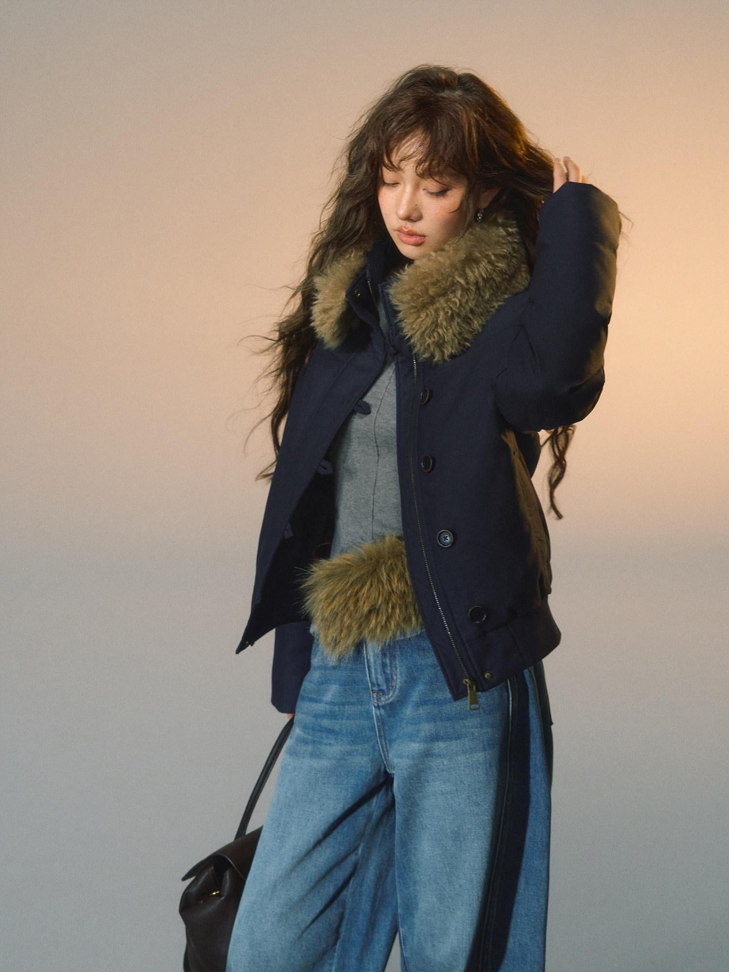 SOMESOWE Eco Friendly 90 Percent White Duck Down Warm Loose Fit Stand Collar Down Jackets