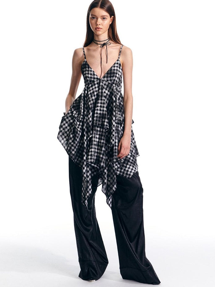 ALINNVSTUDIO Plaid Strappy Polyester Sweet Spicy Sleeveless Youth City Commute Midi Dresses