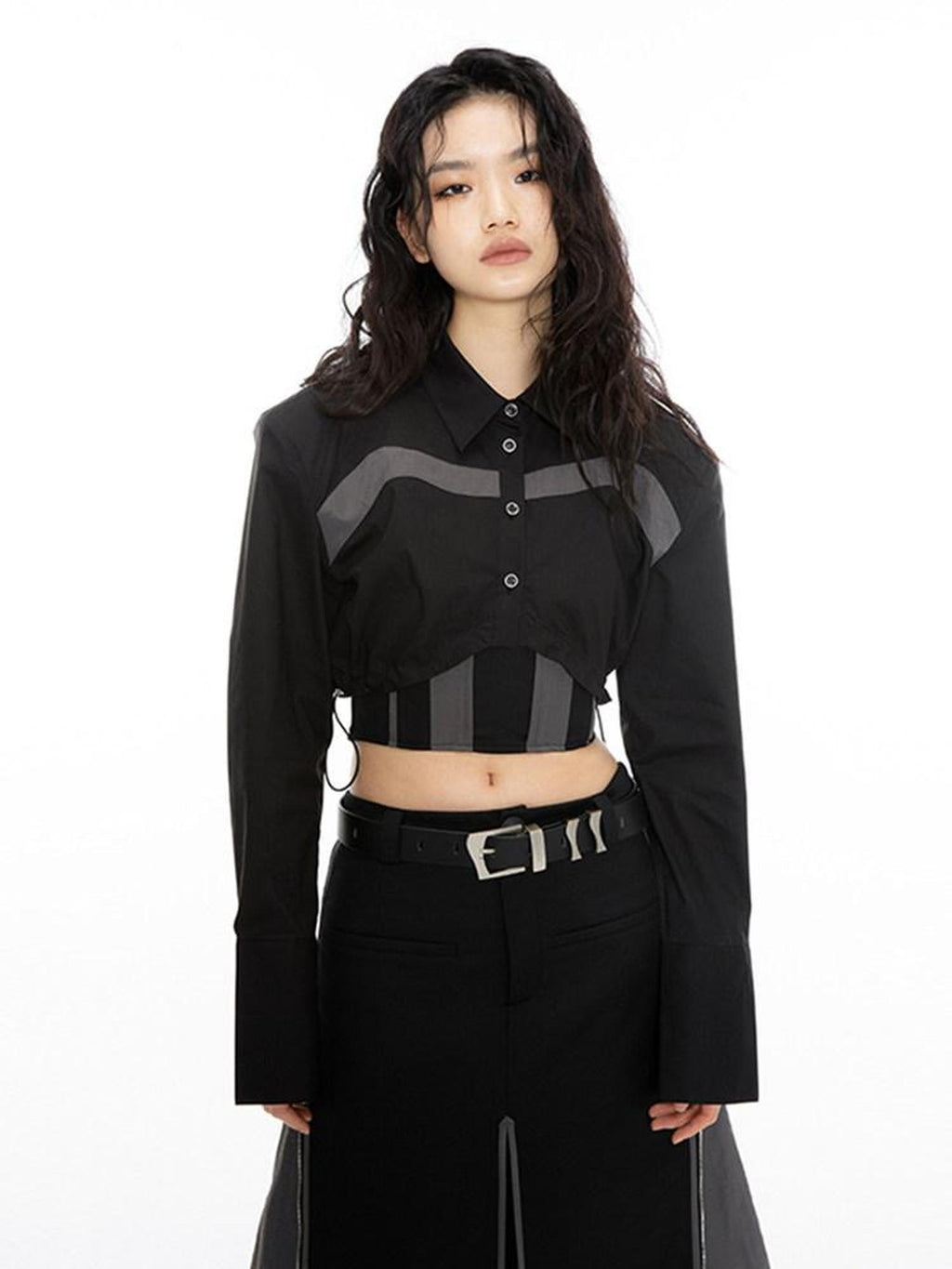 ALINNVSTUDIO Original Design Slim Fit Short Crop Strapless Black Colorblock Chic Tube Tops