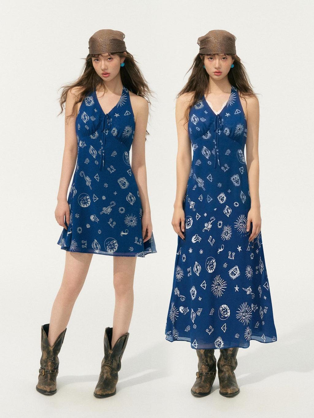 SOMESOWE Sexy Two Piece Sleeveless V-neck Women Polyester Denim Blue White Mini Dresses