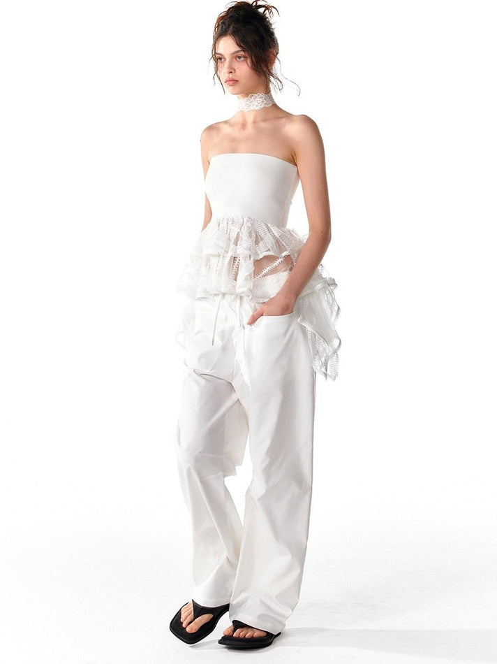 ALINNVSTUDIO Minimalist 100 Percent Polyester Low Waist Zip Fly Loose Wide Leg Pants