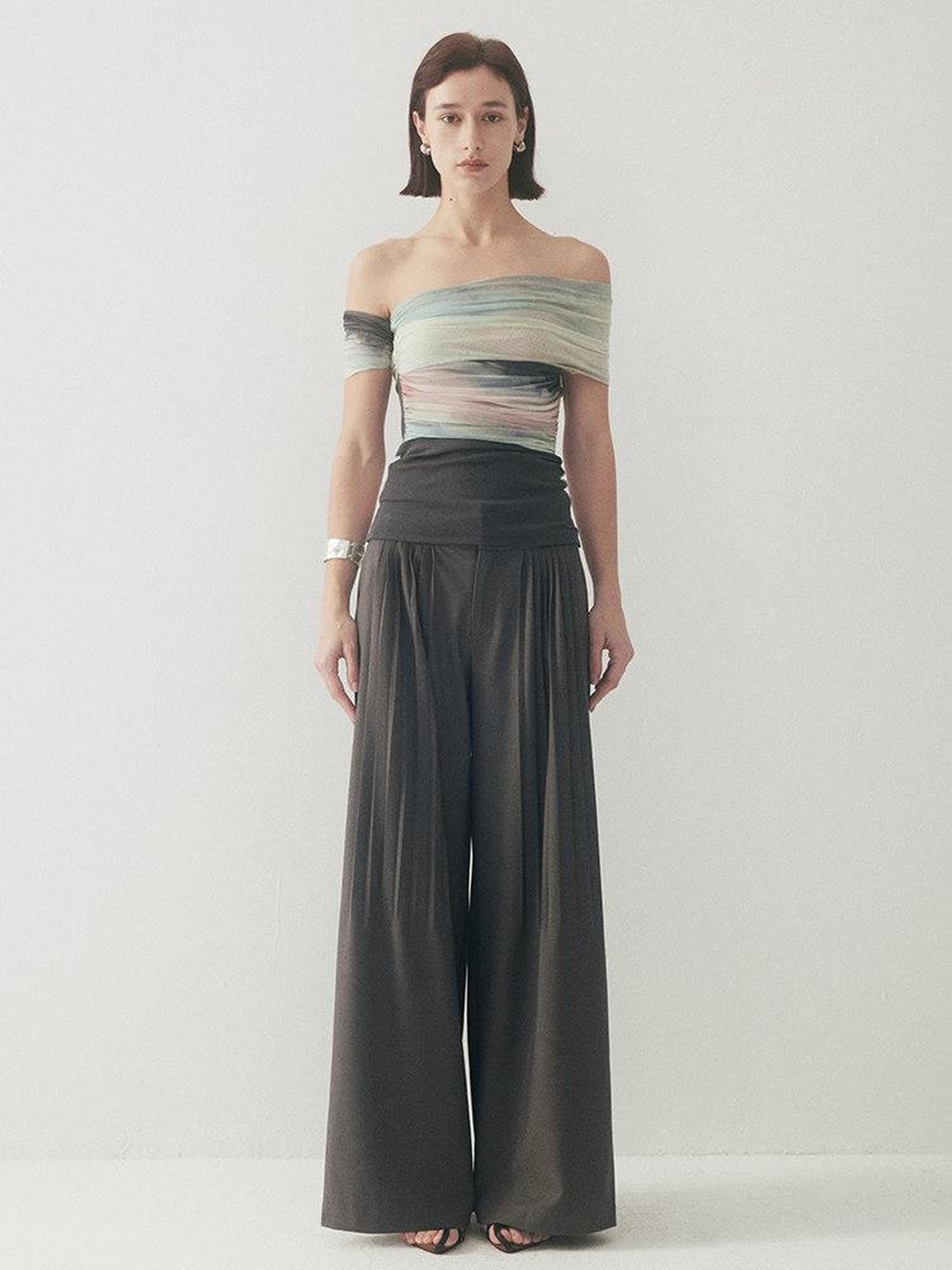 someonesometimes Tie Dye Slim Fit Minimal Commuter Viscose Blend Sleeveless Off Shoulder Crop Tops