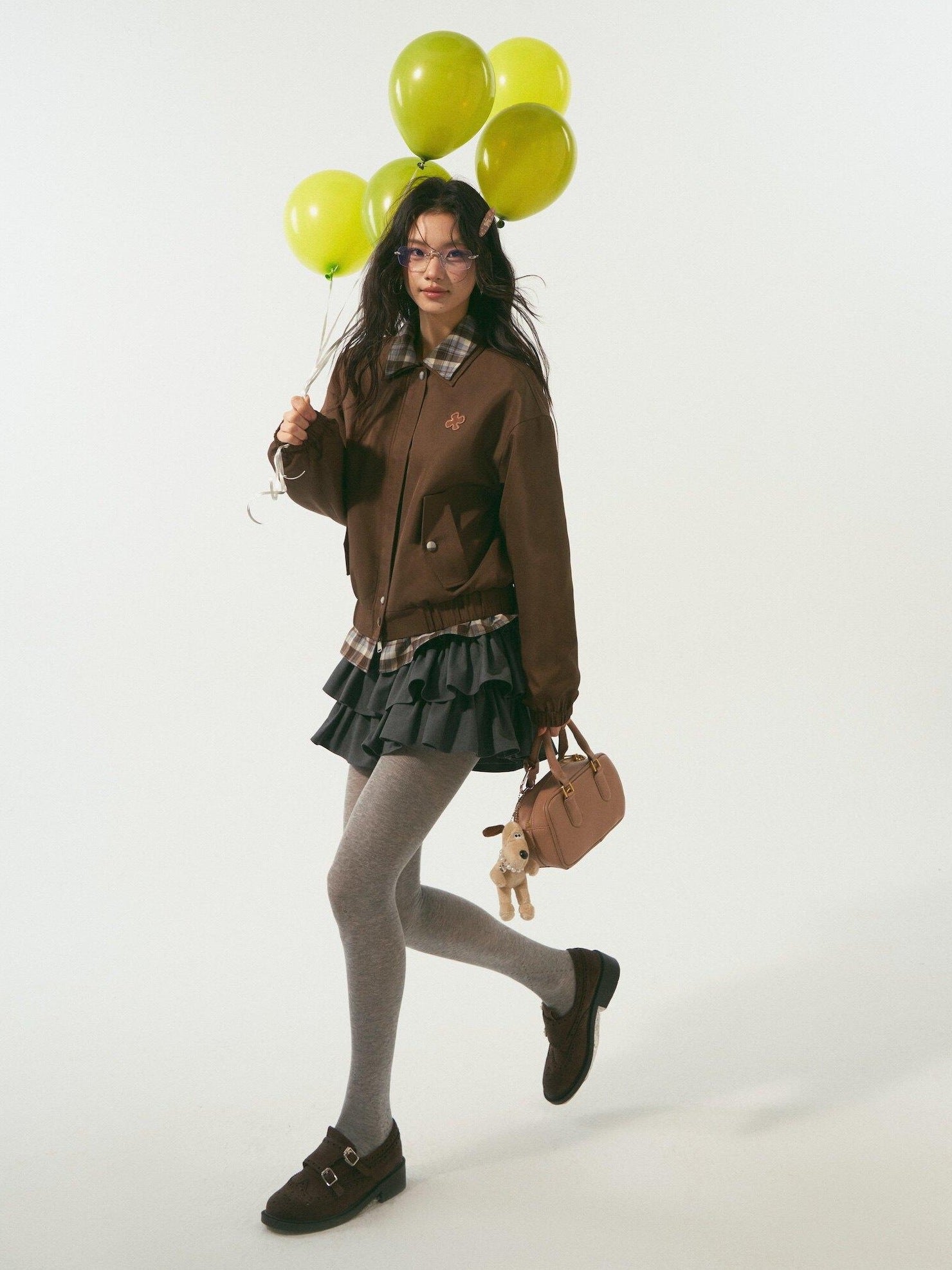 SOMESOWE Lightweight Polyester Loose Fit Casual Lapel Zipper Women Brown Bomber Jackets