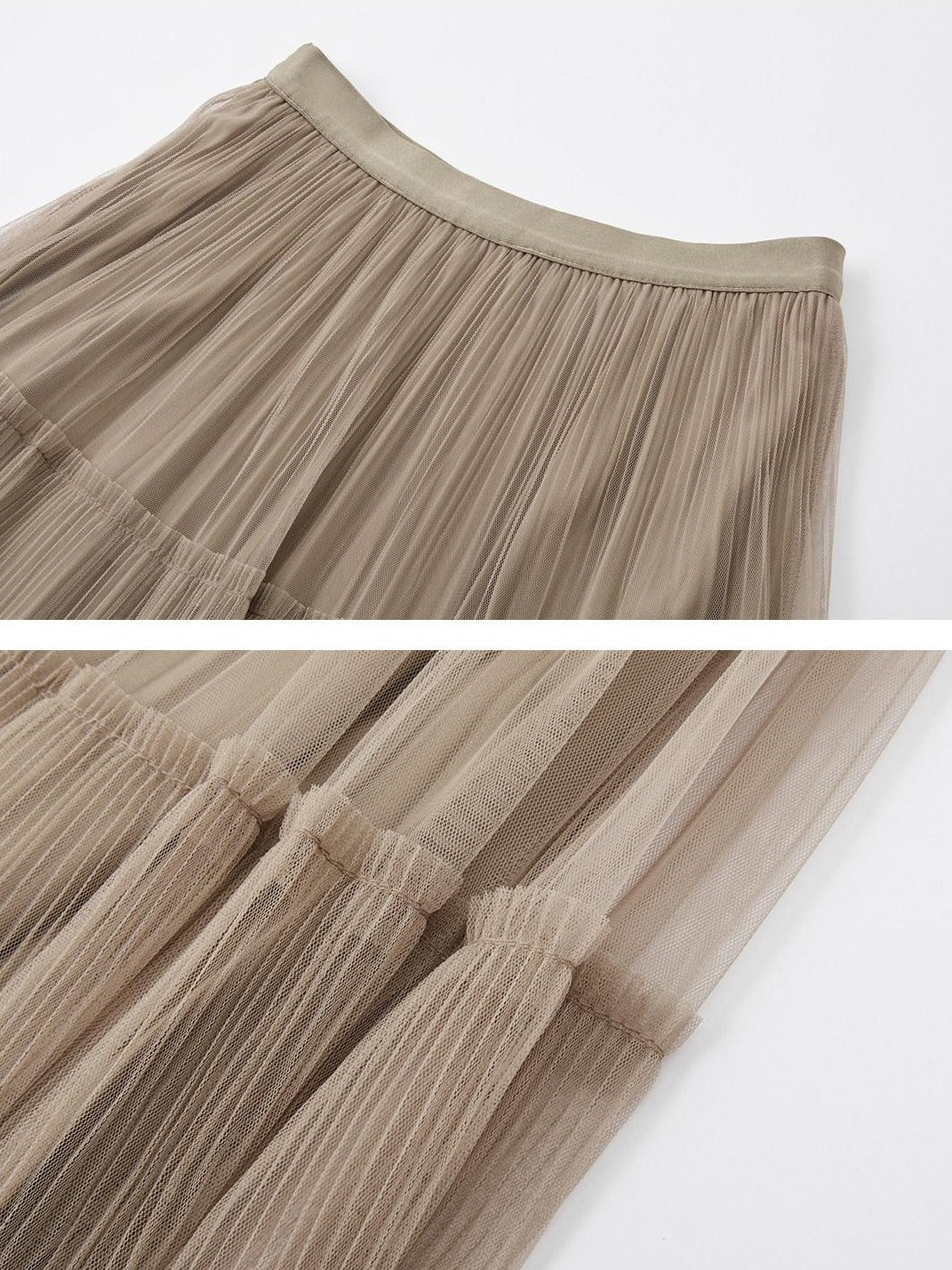 SOMESOWE Lined Pleated Ruffle Hem Casual Loose Fit Mid Waist Polyester Maxi Skirts